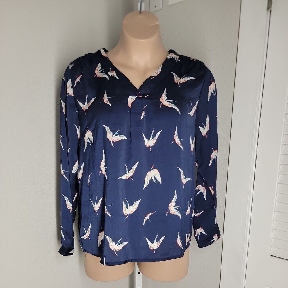Zeagoo Shirt Blouse ~ Sz XXL ~ Blue & Pink ~ Long Sleeve ~ V-Neck